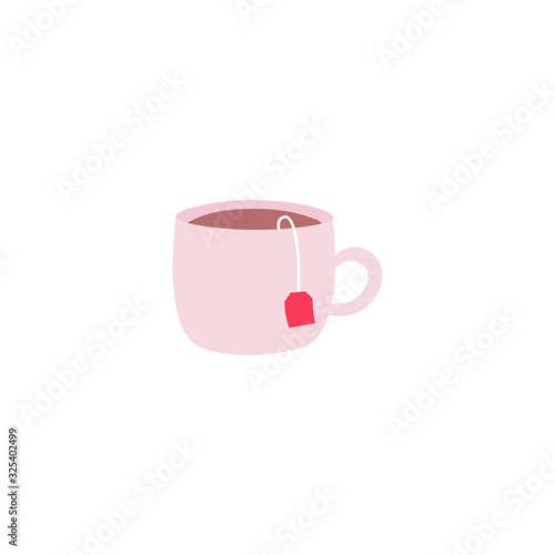 Hand drawn cup of tea flat vector icon isolated on a white background.