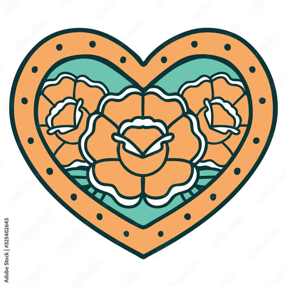 tattoo style icon of a heart and flowers tattoo style icon of a heart and flowers