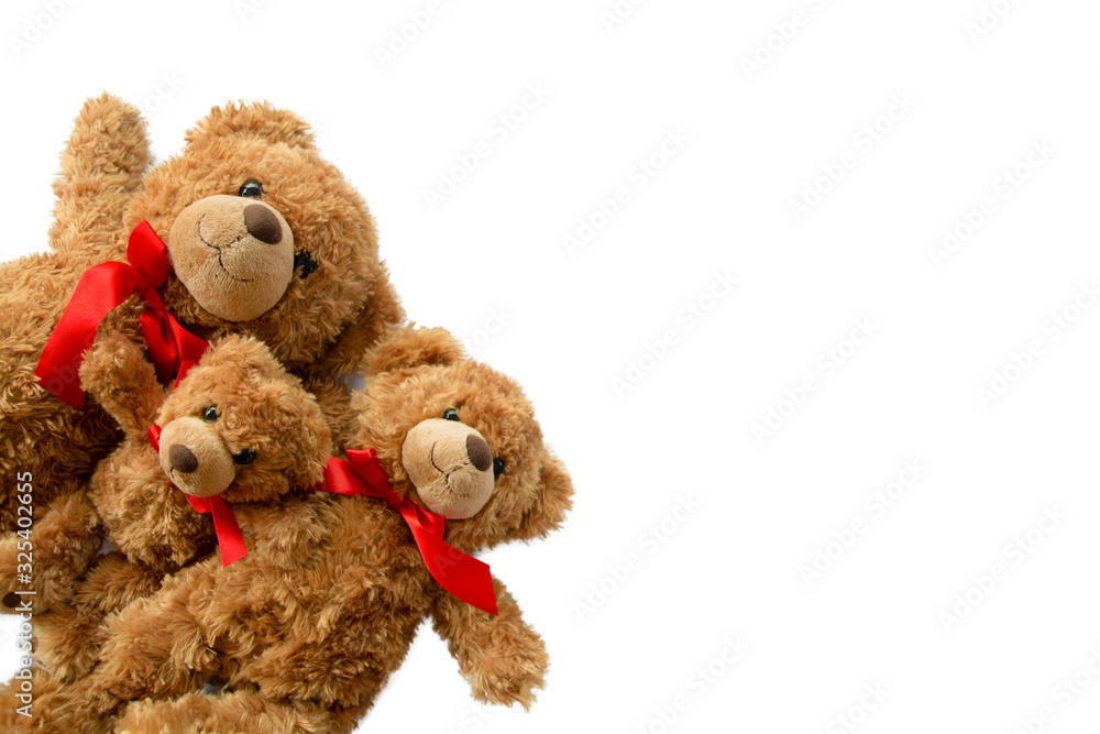 Family teddy bears on a white background .