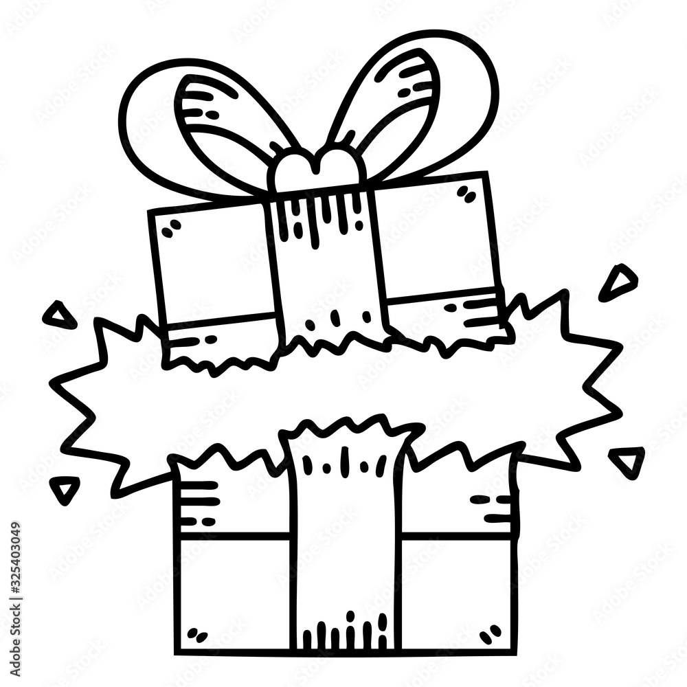 black line tattoo of a present black line tattoo of a present