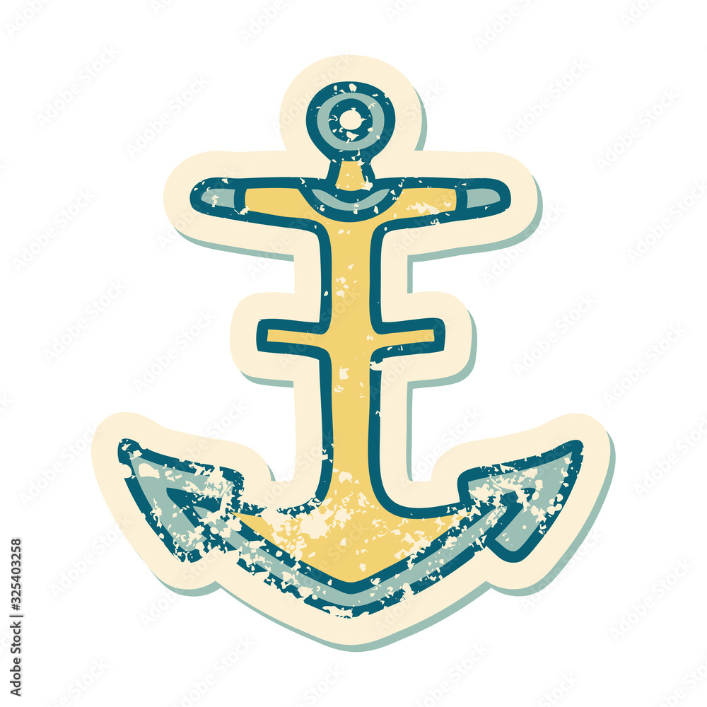 Obraz premium distressed sticker tattoo style icon of an anchor