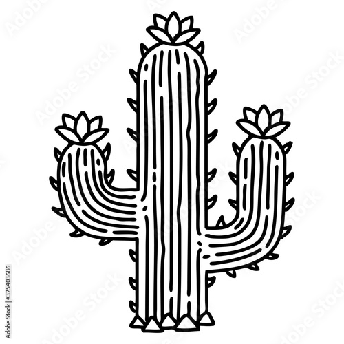 black line tattoo of a cactus