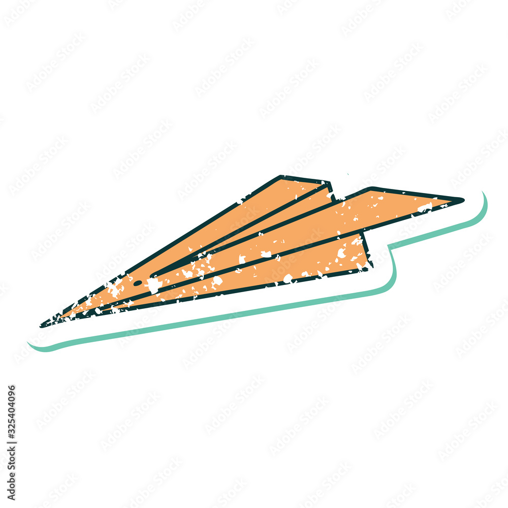 distressed sticker tattoo style icon of a paper aeroplane distressed sticker tattoo style icon of a paper aeroplane