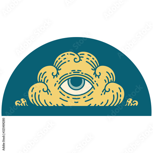 tattoo style icon of an all seeing eye cloud