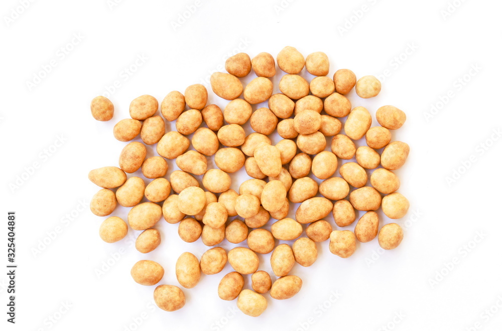 crispy sweet peanut coating coconut milk arranging on white background crispy sweet peanut coating coconut milk arranging on white background