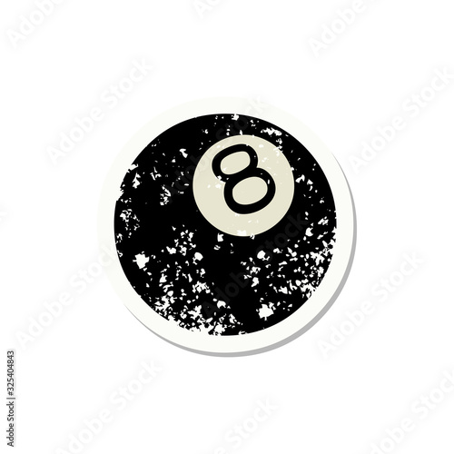 traditional distressed sticker tattoo of a 8 ball