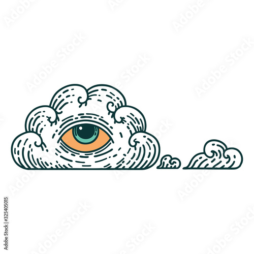 tattoo style icon of an all seeing eye cloud