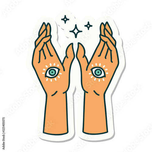 tattoo style sticker of mystic hands