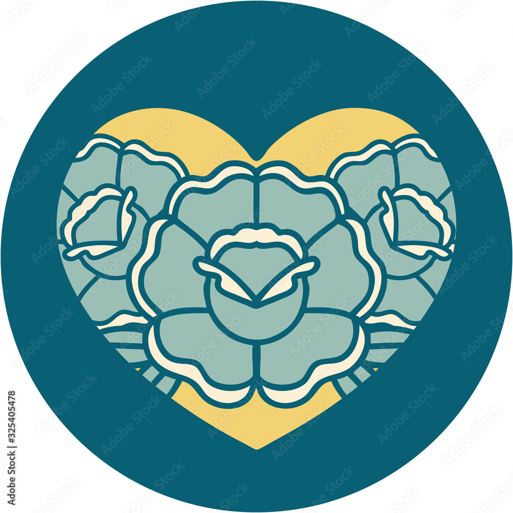tattoo style icon of a heart and flowers tattoo style icon of a heart and flowers