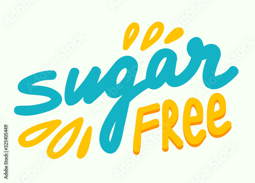 Sugar Free Concept for Banner, Healthy Food, Low Carb Nutrition, Product, Blue and Yellow Typography with Doodle Design Elements, Healthy Food, Intolerance for Glucose, Diabetes Vector Illustration