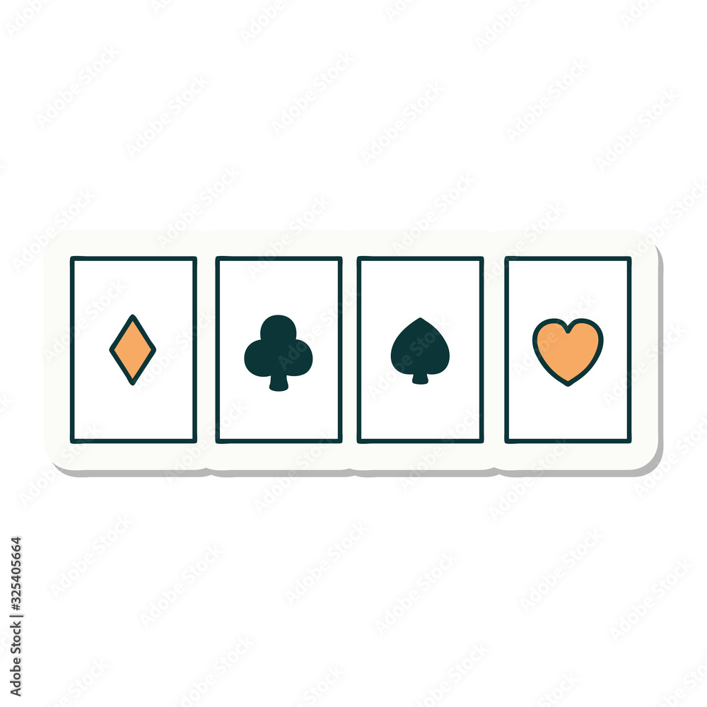 tattoo style sticker of a set of cards tattoo style sticker of a set of cards