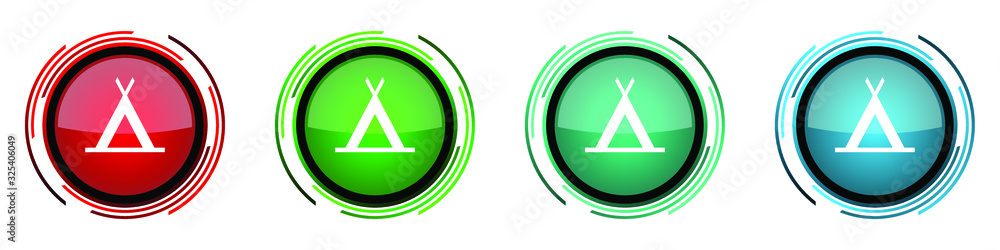 Camp round glossy vector icons, set of buttons for webdesign, internet and mobile phone applications in four colors options isolated on white background Camp round glossy vector icons, set of buttons for webdesign, internet and mobile phone applications in four colors options isolated on white background