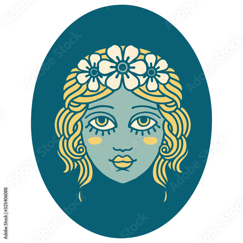 tattoo style icon of a maiden