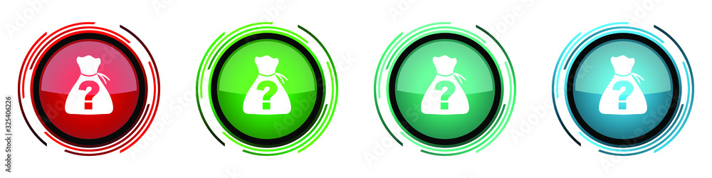Riddle round glossy vector icons, set of buttons for webdesign, internet and mobile phone applications in four colors options isolated on white background Riddle round glossy vector icons, set of buttons for webdesign, internet and mobile phone applications in four colors options isolated on white background