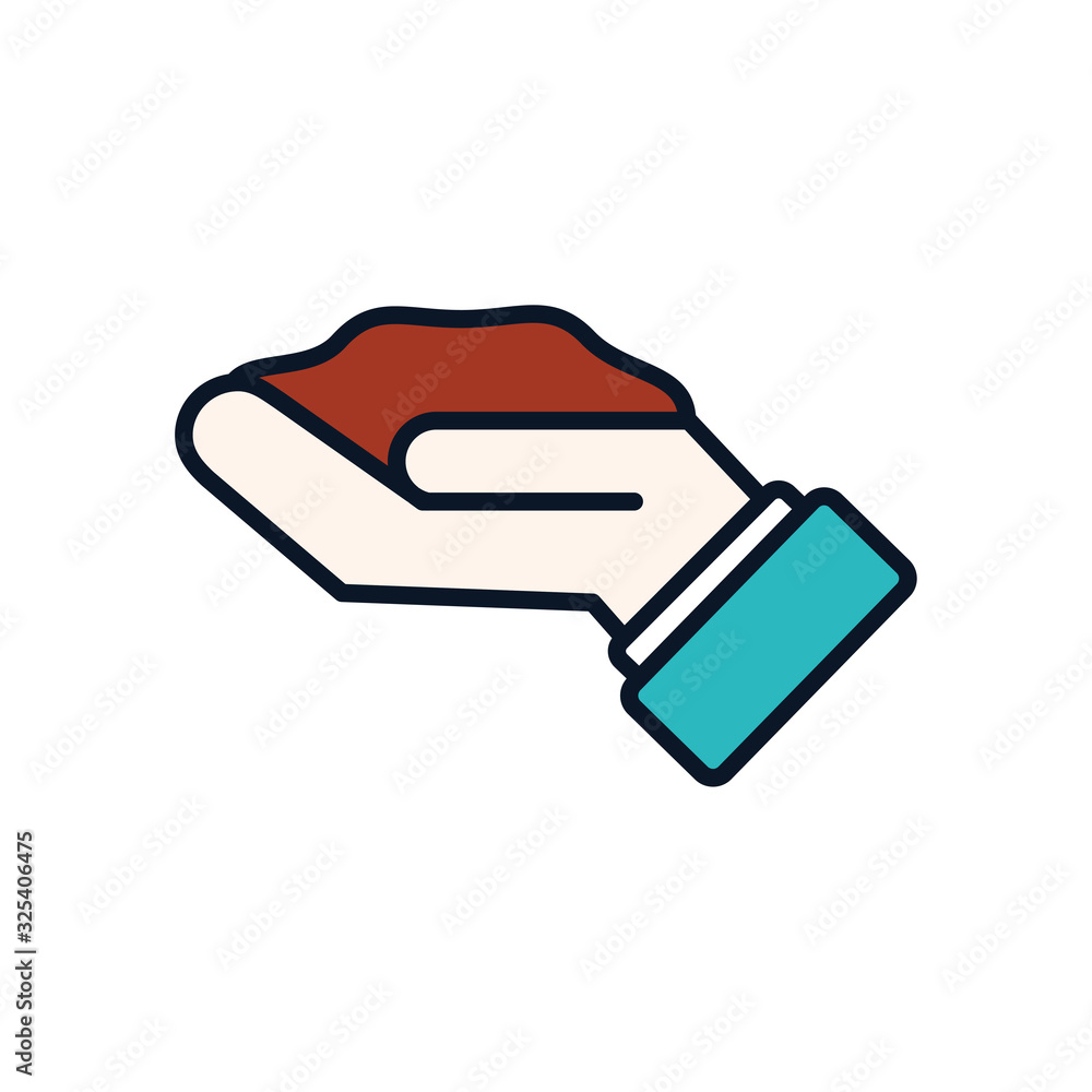 Isolated earth over hand line fill style icon vector design Isolated earth over hand line fill style icon vector design