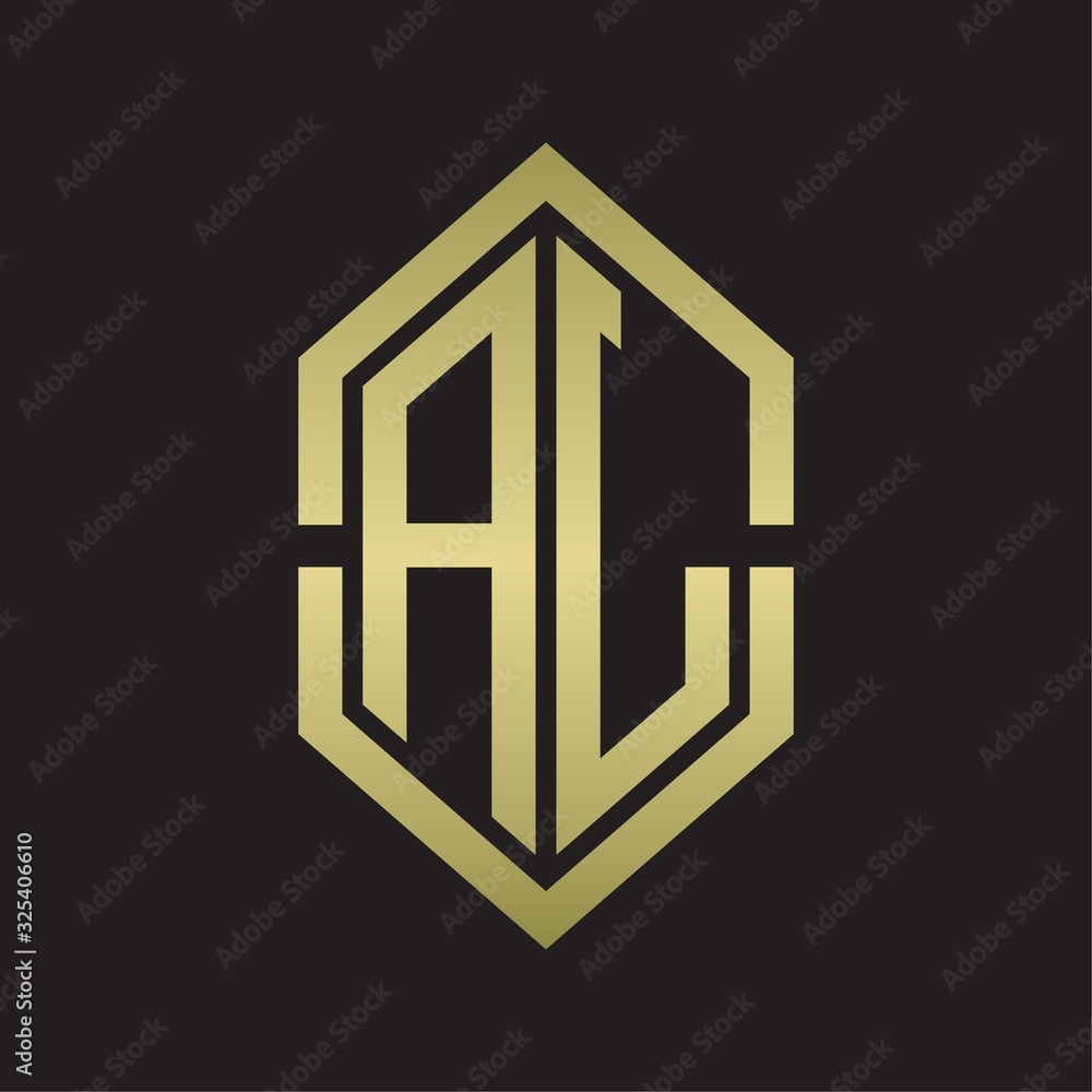AL Logo monogram with hexagon shape and outline slice style with gold colors AL Logo monogram with hexagon shape and outline slice style with gold colors