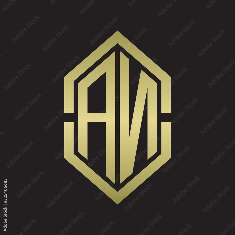 AN Logo monogram with hexagon shape and outline slice style with gold colors AN Logo monogram with hexagon shape and outline slice style with gold colors