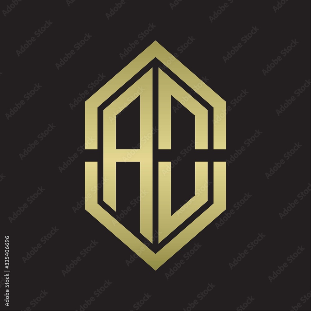 AO Logo monogram with hexagon shape and outline slice style with gold colors AO Logo monogram with hexagon shape and outline slice style with gold colors