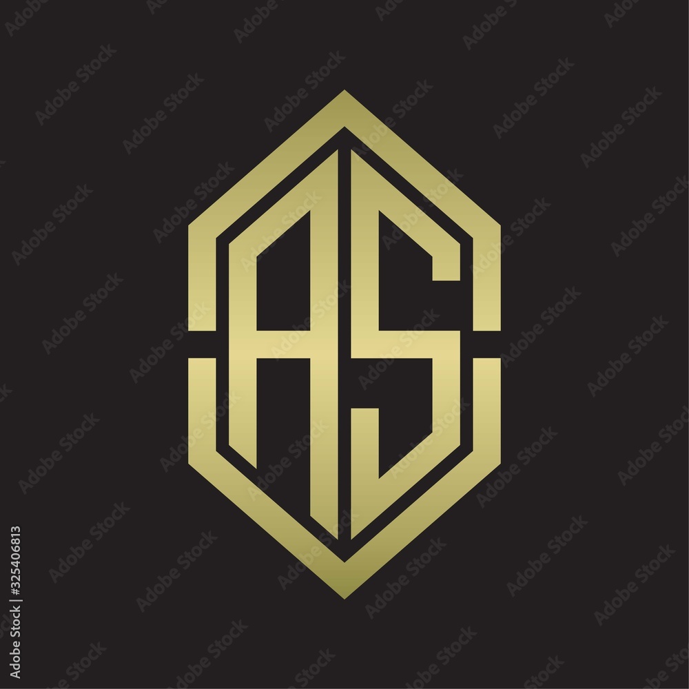 AS Logo monogram with hexagon shape and outline slice style with gold colors AS Logo monogram with hexagon shape and outline slice style with gold colors