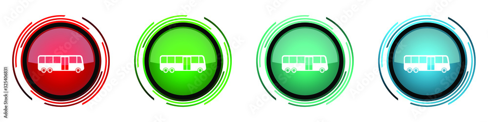Bus round glossy vector icons, set of buttons for webdesign, internet and mobile phone applications in four colors options isolated on white background Bus round glossy vector icons, set of buttons for webdesign, internet and mobile phone applications in four colors options isolated on white background