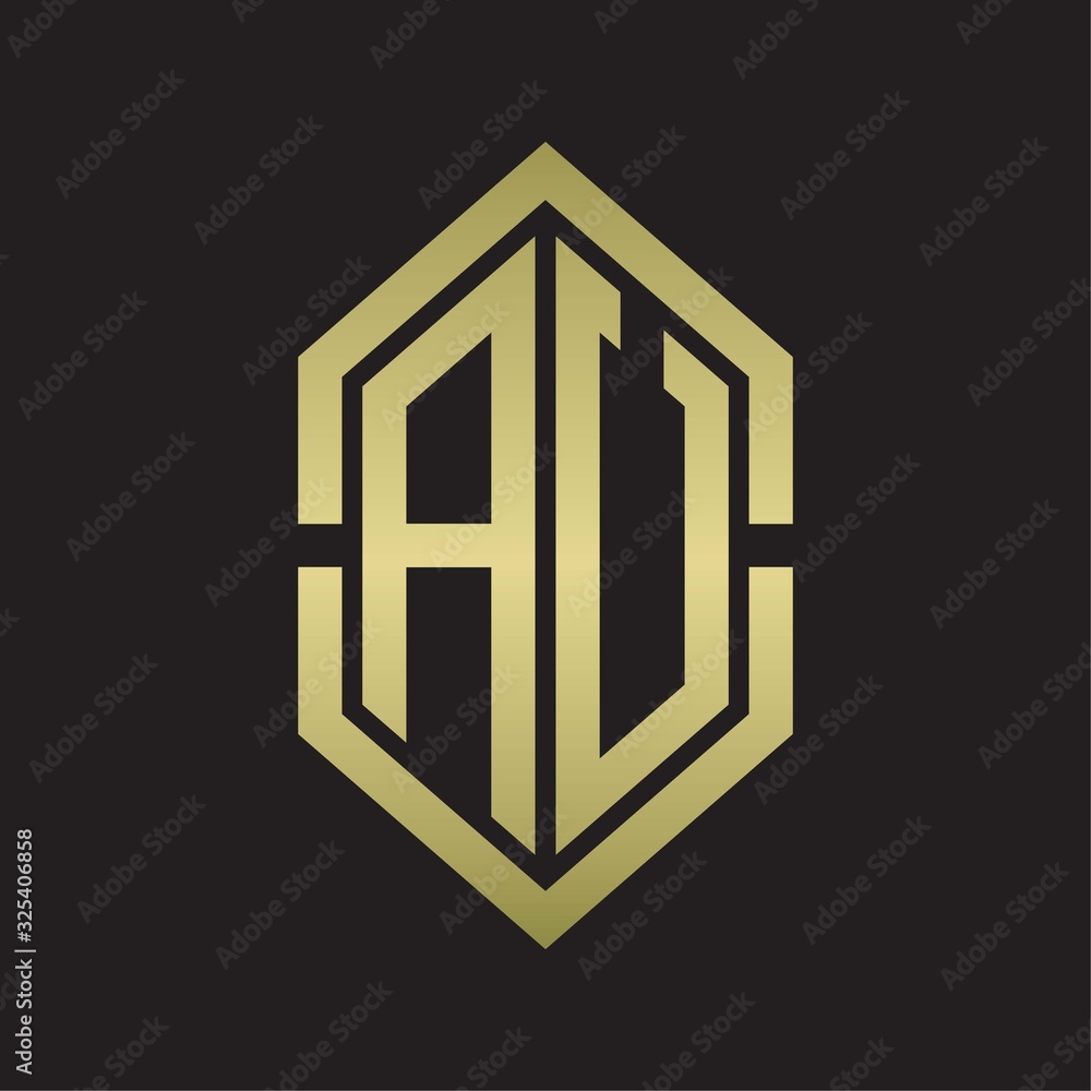 AU Logo monogram with hexagon shape and outline slice style with gold colors AU Logo monogram with hexagon shape and outline slice style with gold colors