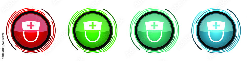 Nurse round glossy vector icons, set of buttons for webdesign, internet and mobile phone applications in four colors options isolated on white background Nurse round glossy vector icons, set of buttons for webdesign, internet and mobile phone applications in four colors options isolated on white background