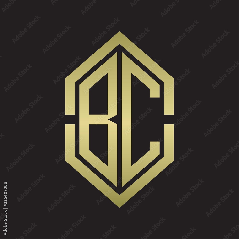 BC Logo monogram with hexagon shape and outline slice style with gold colors BC Logo monogram with hexagon shape and outline slice style with gold colors