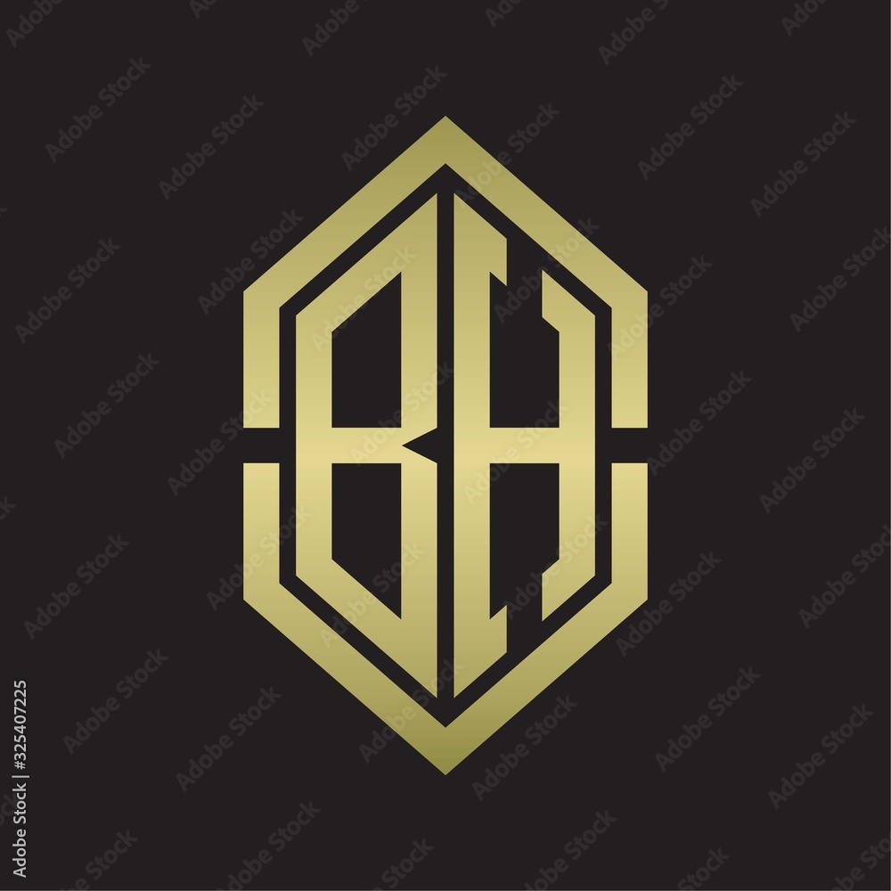 BH Logo monogram with hexagon shape and outline slice style with gold colors BH Logo monogram with hexagon shape and outline slice style with gold colors