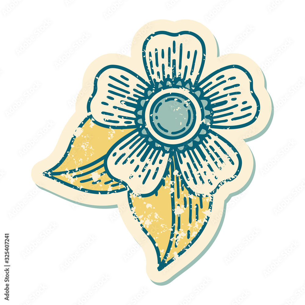 distressed sticker tattoo style icon of a flower distressed sticker tattoo style icon of a flower