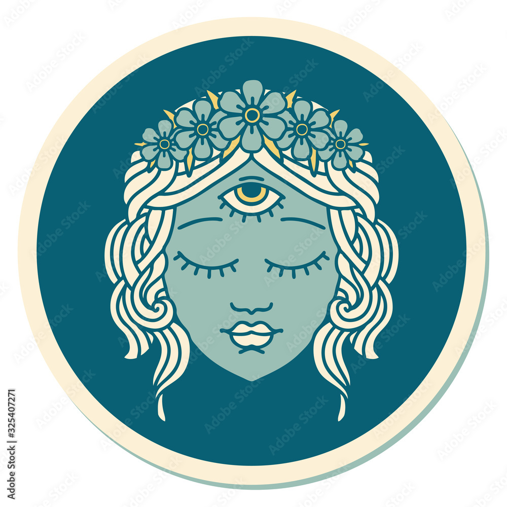 tattoo style sticker of female face tattoo style sticker of female face