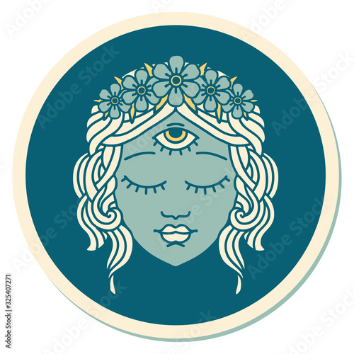 tattoo style sticker of female face