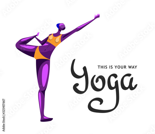 Pose of yoga girl in swimsuit. Modern flat image