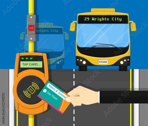 Card ticket validation scanning display tram train city urban box ride NFC RFID access metro check quick debit phone mobile credit driver toll fast pass rail stop button switch digital radio alert