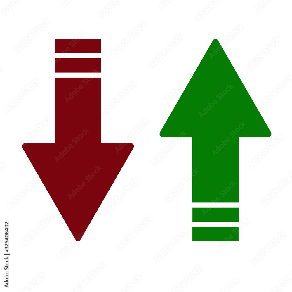 The Green Up and Red Down arrows icon. Arrows symbol. The Green Up and Red Down arrows icon. Arrows symbol.