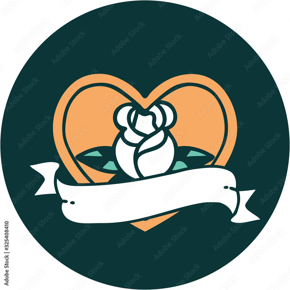 tattoo style icon of a heart rose and banner tattoo style icon of a heart rose and banner