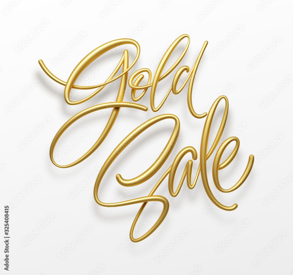 Realistic golden inscription sale on a white background. Sale banner design. Lettering for banner design. Shopping promotion illustration. Vector illustration Realistic golden inscription sale on a white background. Sale banner design. Lettering for banner design. Shopping promotion illustration. Vector illustration