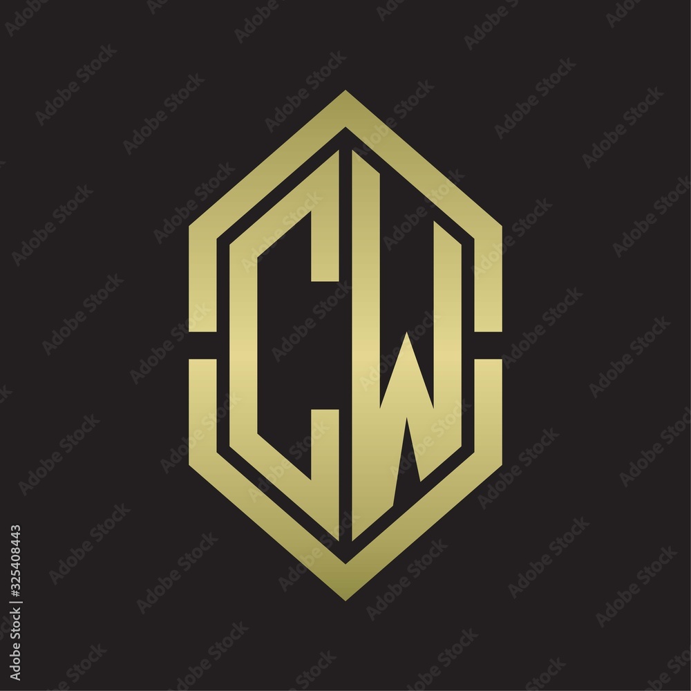 CW Logo monogram with hexagon shape and outline slice style with gold colors CW Logo monogram with hexagon shape and outline slice style with gold colors