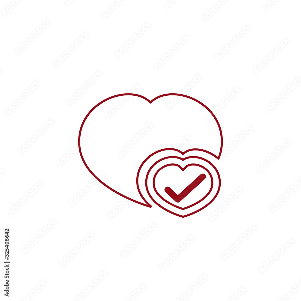 New Heart tick icon, cartoon flat design healthy heart with checkmark symbol, Medicines for heart, great lifestyle, idea of confirmed/approved good health condition