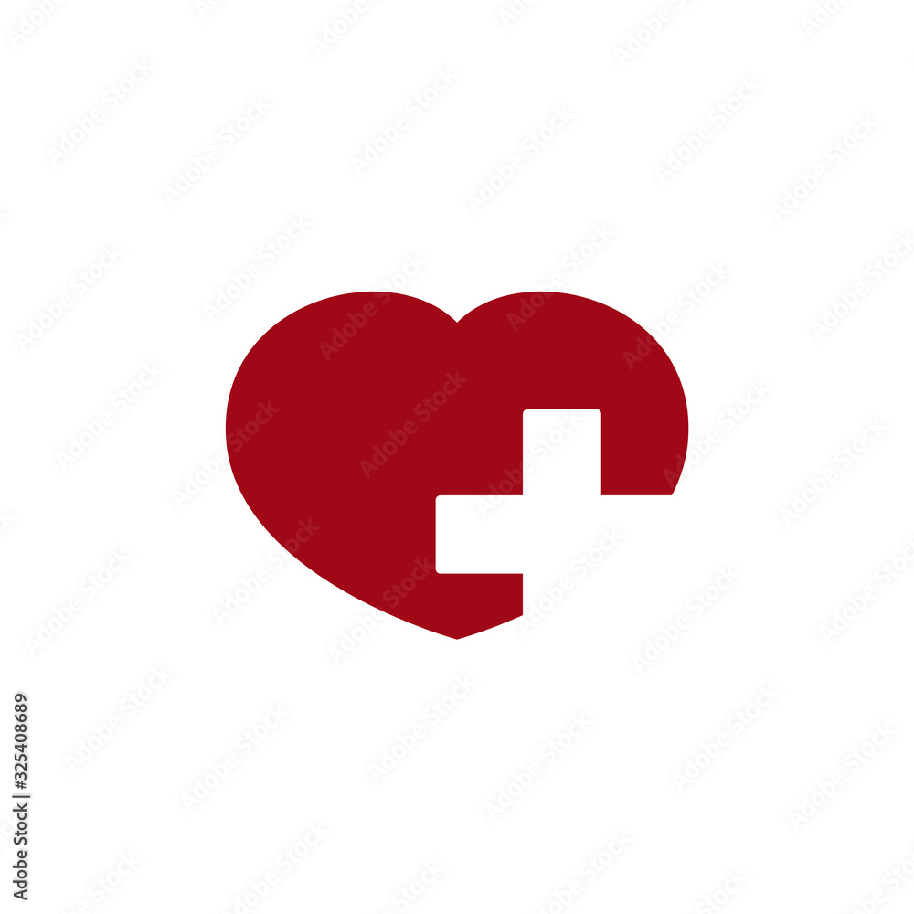 Vector health care icon, white cross in red heart Vector health care icon, white cross in red heart