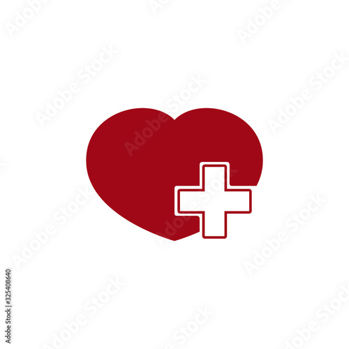 Vector health care icon, white cross in red heart