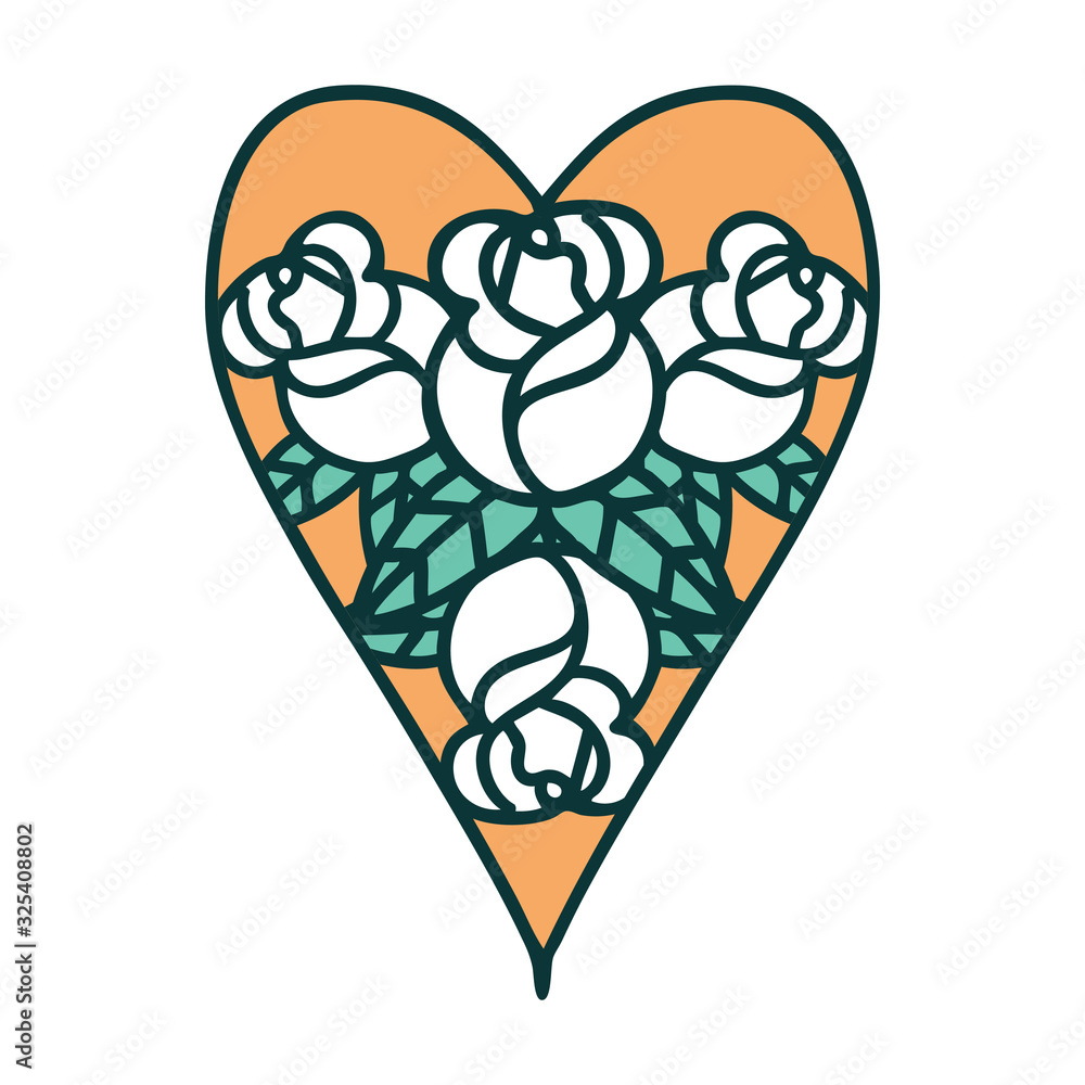 tattoo style icon of a heart and flowers tattoo style icon of a heart and flowers