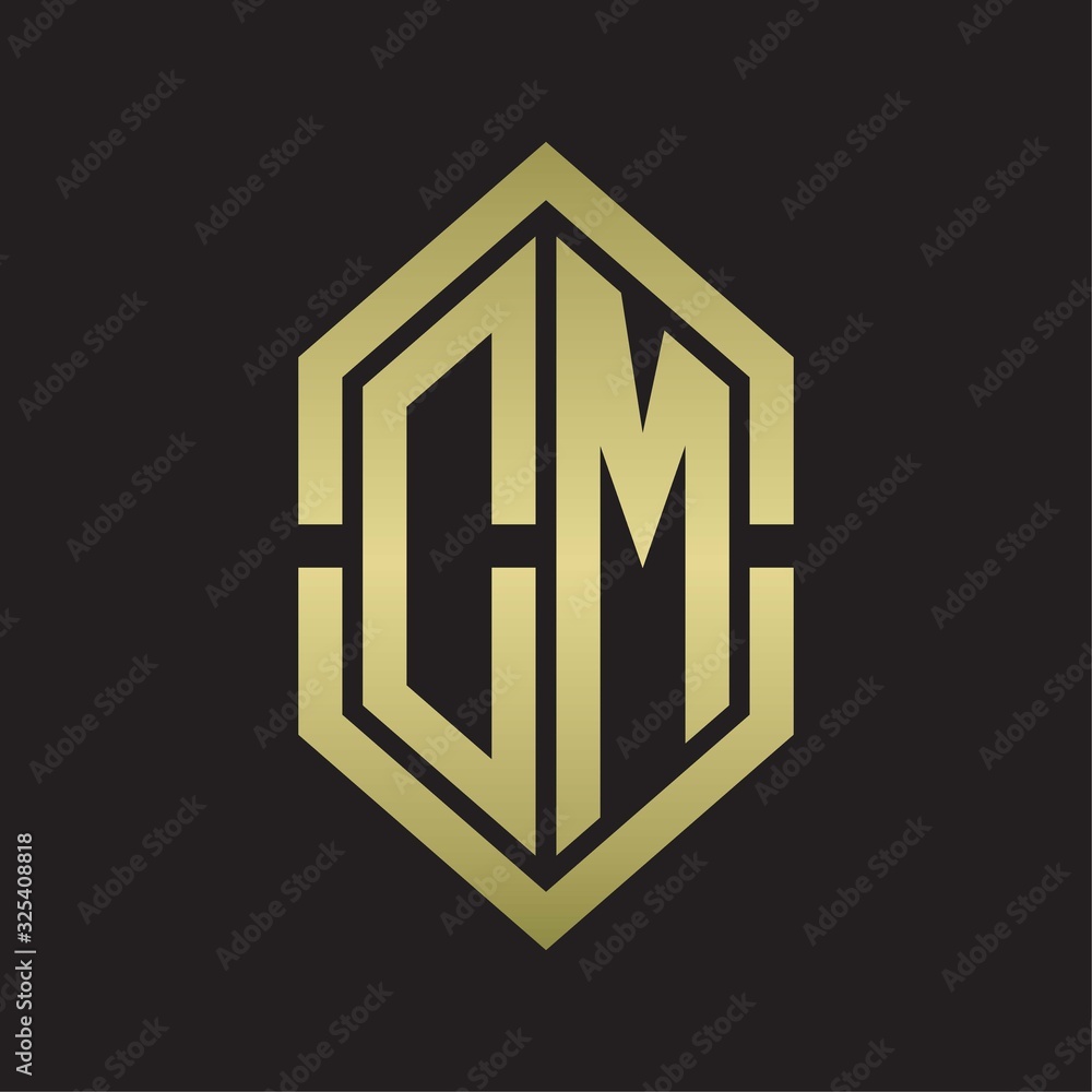 DM Logo monogram with hexagon shape and outline slice style with gold colors DM Logo monogram with hexagon shape and outline slice style with gold colors