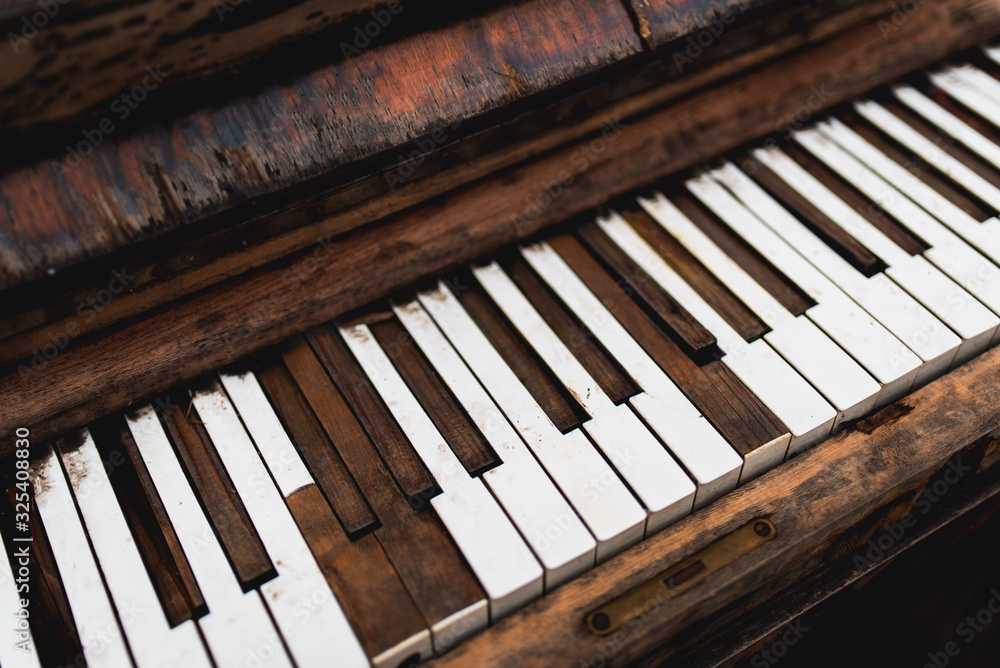 Close Up of Old and Broken Wooden Piano Keys Close Up of Old and Broken Wooden Piano Keys