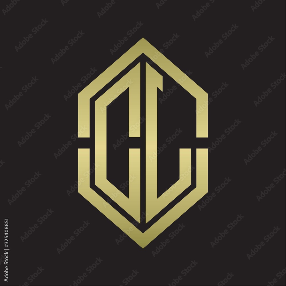 DL Logo monogram with hexagon shape and outline slice style with gold colors DL Logo monogram with hexagon shape and outline slice style with gold colors