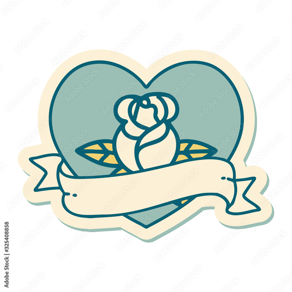 tattoo style sticker of a heart rose and banner tattoo style sticker of a heart rose and banner