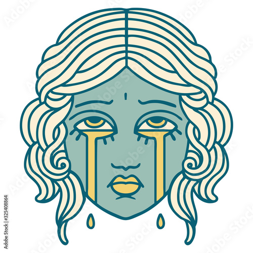 tattoo style icon of female face crying