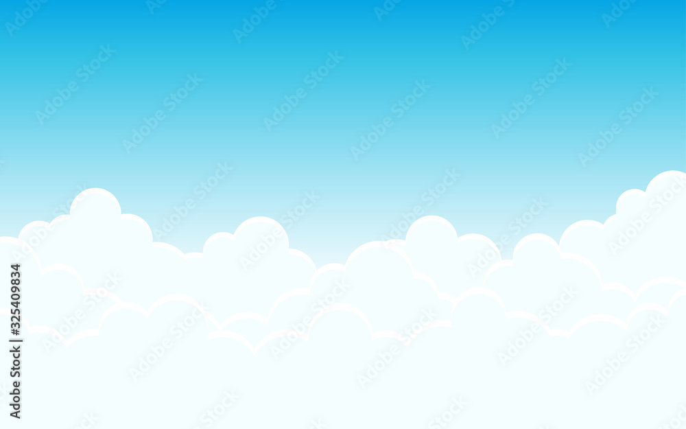 Bright atmosphere softness white clouds on top blue sky landscape vector background illustration