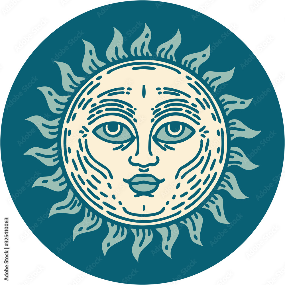 tattoo style icon of a sun with face tattoo style icon of a sun with face