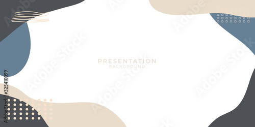 Memphis style abstract shapes with geometric liquid and wave. Brown grey white green vintage texture made of shapes for minimalistic presentation background.