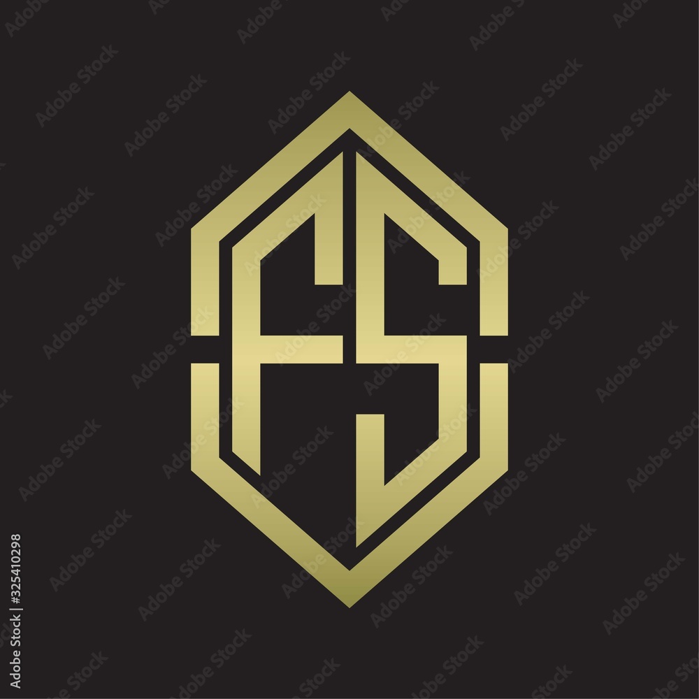 FS Logo monogram with hexagon shape and outline slice style with gold colors FS Logo monogram with hexagon shape and outline slice style with gold colors